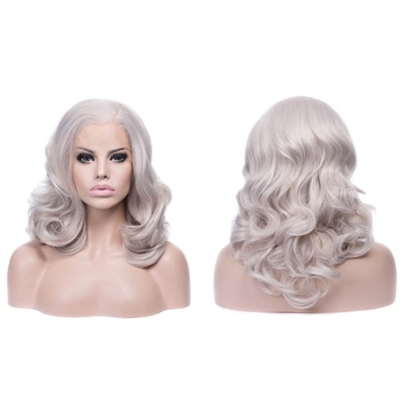 14” Grey Lace Front Wigs Short Bob Wavy Gray Wig main image 4